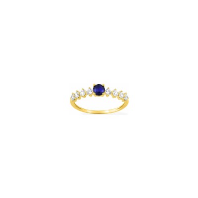 Bague en or jaune et saphir et oxyde de zirconium