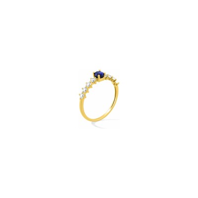 Bague en or jaune et saphir et oxyde de zirconium