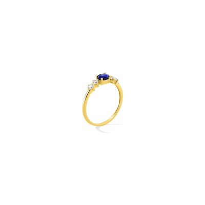 Bague en or jaune et saphir et oxyde de zirconium