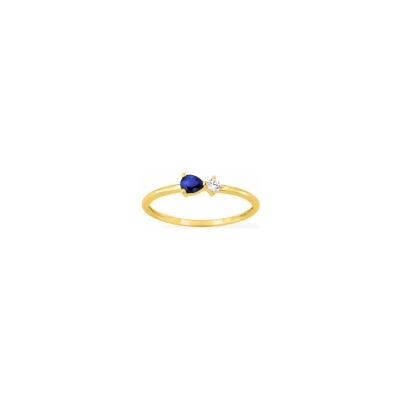 Bague en or jaune et saphir et oxyde de zirconium