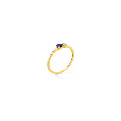 Bague en or jaune et saphir et oxyde de zirconium