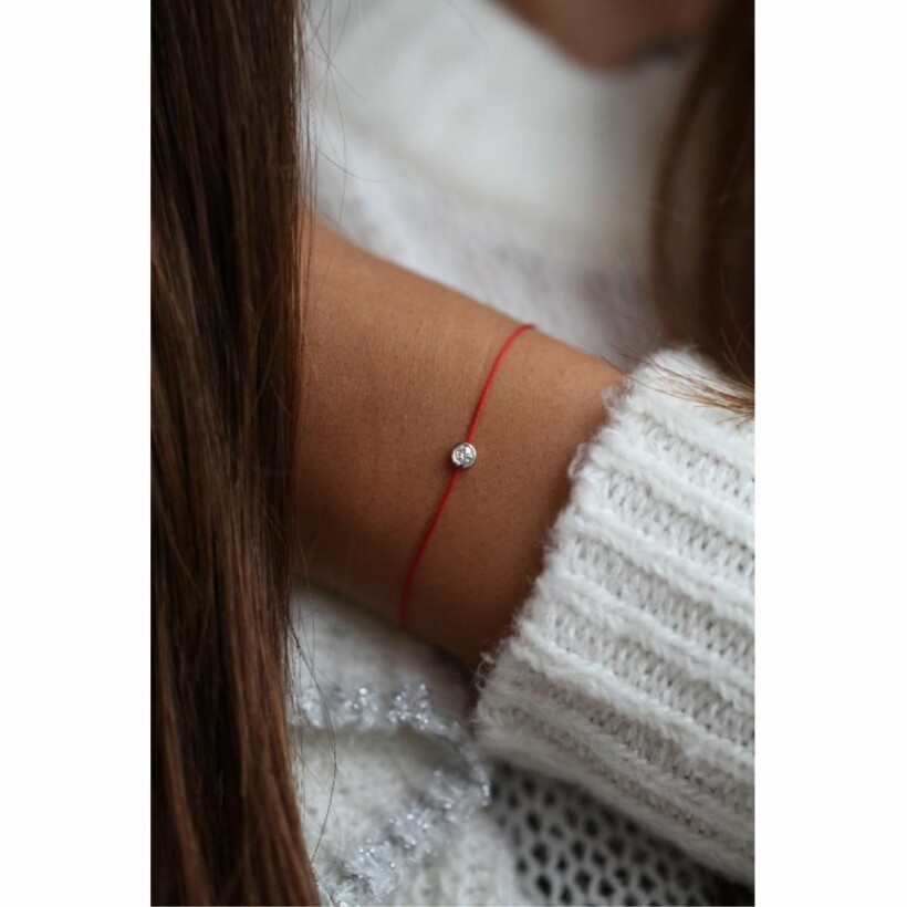 Bracelet RedLine Pure red cord with diamond 0.10ct bezel set, white gold bracelet