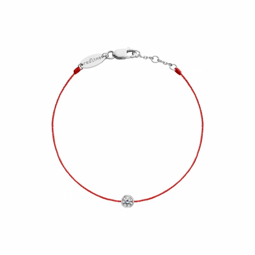 Bracelet RedLine Pure red cord with diamond 0.10ct bezel set, white gold bracelet