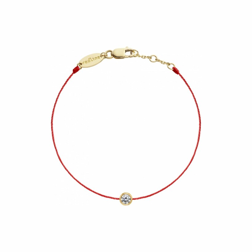 RedLine Pure red cord with diamond 0.10ct bezel set, yellow gold bracelet