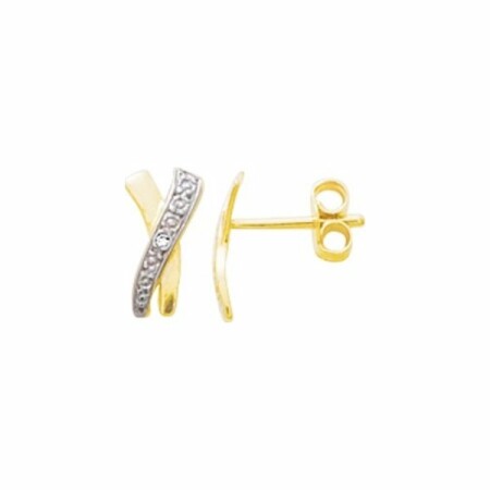 Boucles d'oreilles clou en or jaune, or blanc et diamants