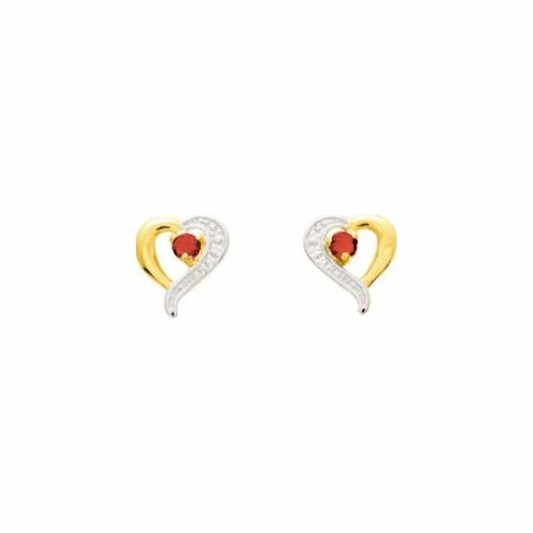 Boucles d'oreilles en or blanc, or jaune et rubis