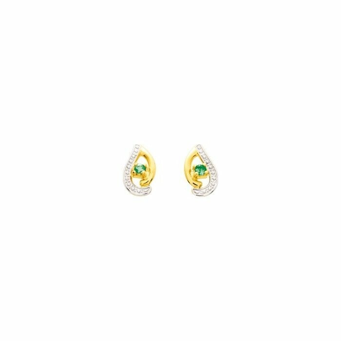 Boucles d'oreilles en or jaune, or blanc et émeraudes et diamants