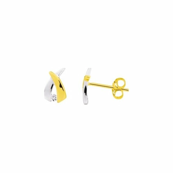 Boucles d'oreilles en or blanc, or jaune et diamants de 0.04ct