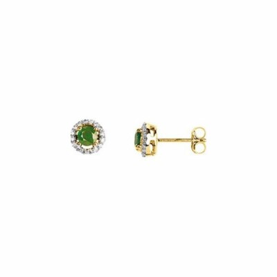 Boucles d'oreilles en or jaune, rhodium, émeraude et oxyde de zirconium
