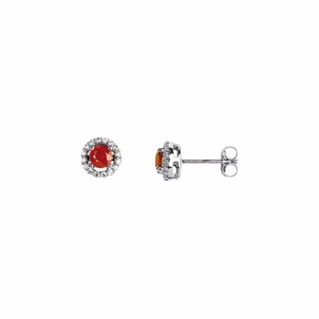 Boucles d'oreilles en or blanc, rubis et oxydes de zirconium