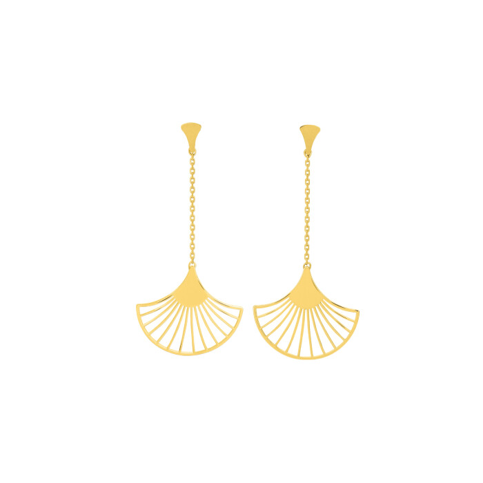 Boucles d'oreilles Ginkgo pendantes en or jaune