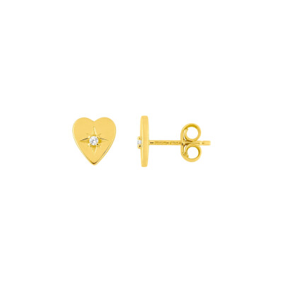 Boucles d'oreilles puces en or jaune et oxydes de zirconium