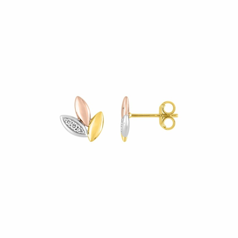 Boucles d'oreilles en or jaune, or rose, or blanc et diamants de 0.04ct