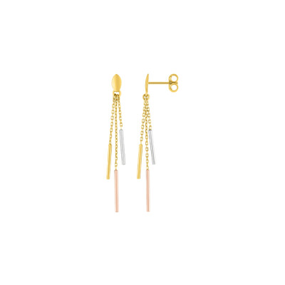 Boucles d'oreilles pendantes en or jaune et rhodium