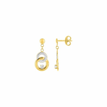 Boucles d'oreilles pendantes en or jaune, rhodium et oxydes de zirconium