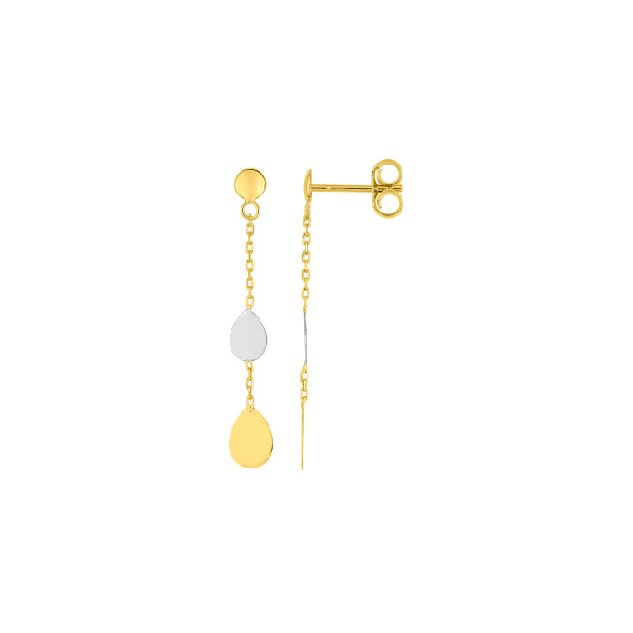 Boucles d'oreilles pendantes en or jaune et rhodium