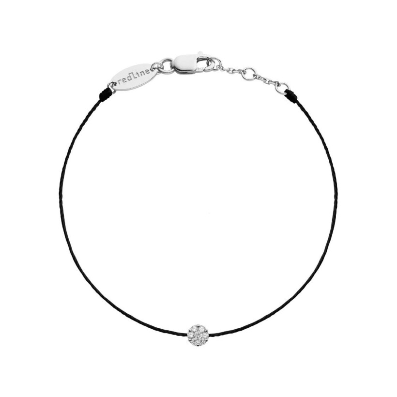 RedLine Illusion black cord with diamond 0.05ct in invisible set, white gold bracelet