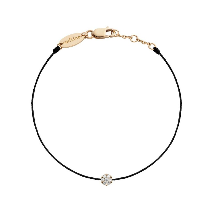 Bracelet RedLine Illusion black cord with diamonds 0.05ct in invisible set, pink gold bracelet