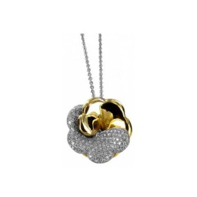 Collier Fleur en or blanc, or jaune et diamant