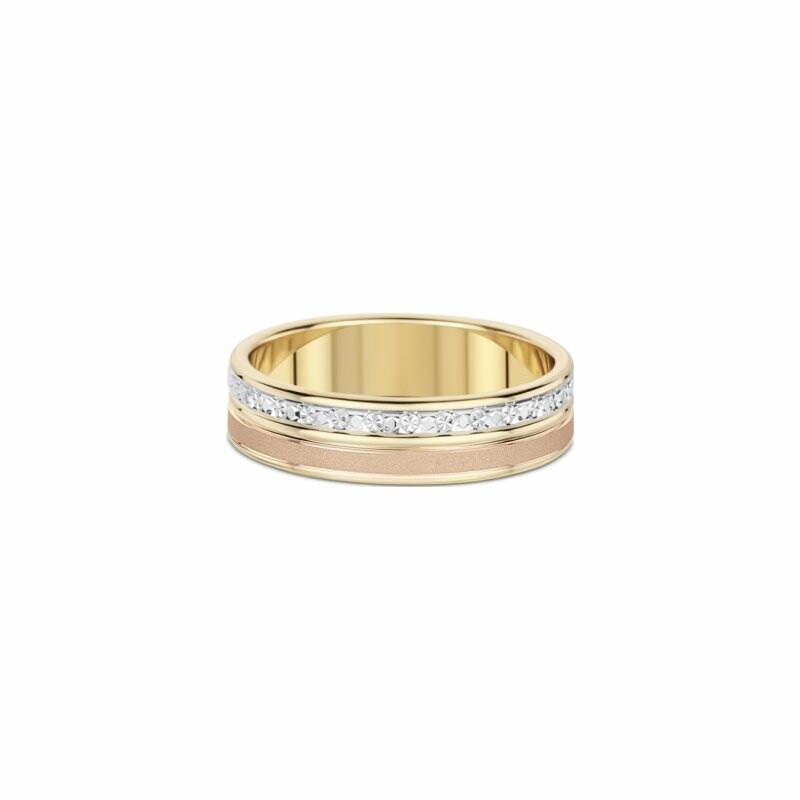 Alliance Triple Anneaux Or Jaune, Rose Et Blanc - Taille 50, Occasion
