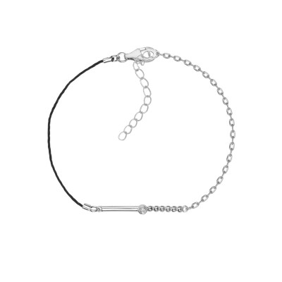 Bracelet souple sur cordon La Garçonne en argent et diamant