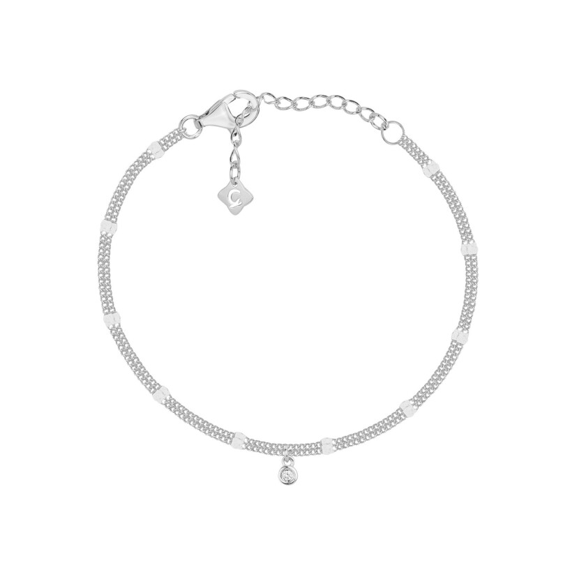 Bracelet double chaînes fantaisie La Garçonne en argent et diamant