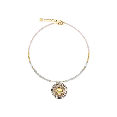 Collier Coeur de Lion Amulette Modern Future en acier, acier doré, agate, cristaux Swarovski et verre