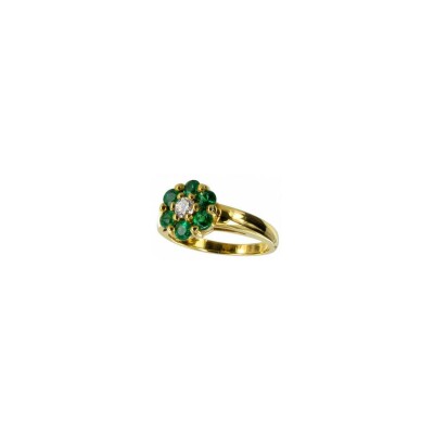 Bague Fleur en or jaune, émeraude et diamant