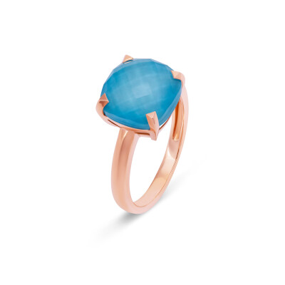 Bague en or rose, cristal de roche, turquoise doublet antik briolette