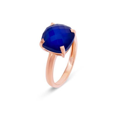 Bague en or rose, cristal de roche, lapis lazuli doublet antik briolette