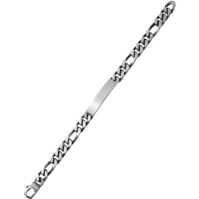 Gourmette maille figaro alternée en argent vielli