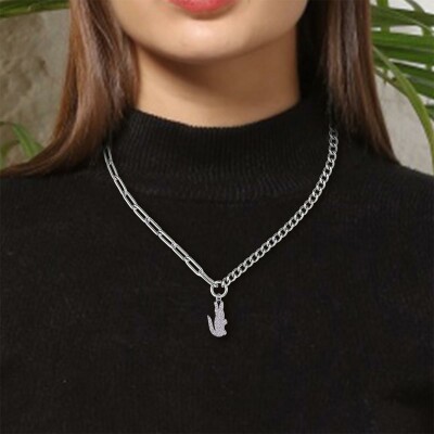 Collier Lacoste Crocodile en acier et cristaux