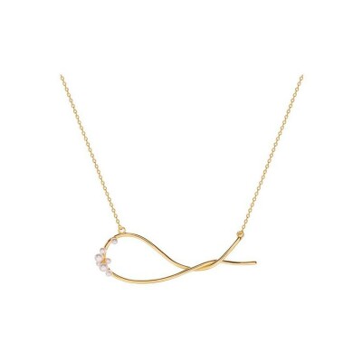 Pendentif LineArgent Miami en argent plaqué or jaune et perle d'eau douce