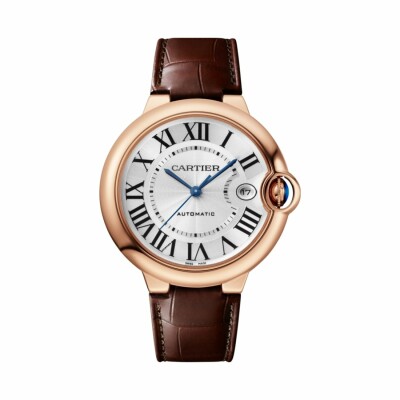 Ballon Bleu de Cartier watch, 40 mm, automatic movement, 18K Rose gold, leather