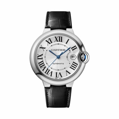 Ballon Bleu de Cartier watch, 40mm, automatic movement, steel, leather