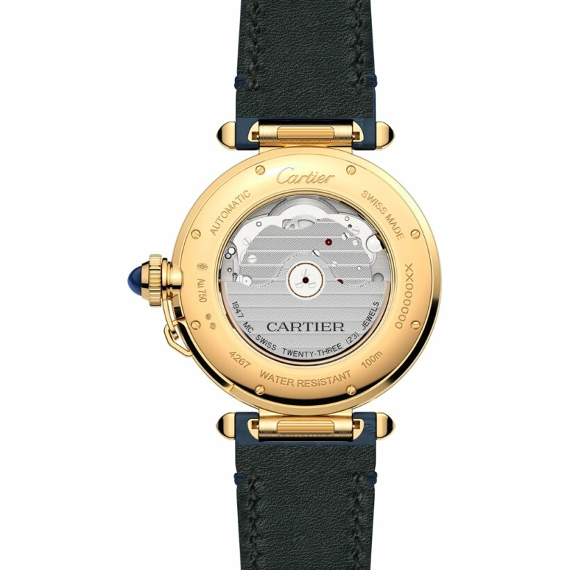 Pasha de Cartier 41mm watch, automatic movement, yellow gold, 2 interchangeable leather bracelet