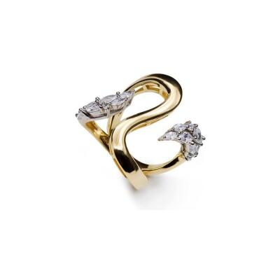 Bague LineArgent Coton en argent plaqué or jaune et oxydes de zirconium