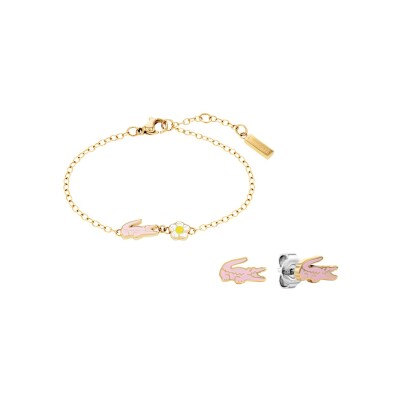 Parure bracelet et boucles d'oreilles Lacoste Gift Set Girl en acier doré