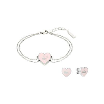 Parure bracelet et boucles d'oreilles Lacoste Gift Set Love My Croc en acier
