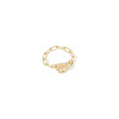 Bague chaîne Menottes dinh van demi-pavée en or jaune et diamants