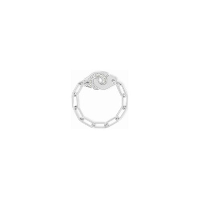 Bague chaîne Menottes dinh van demi-pavée en or blanc et diamants