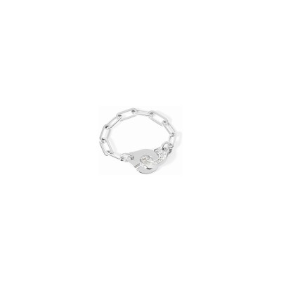 Bague chaîne Menottes dinh van demi-pavée en or blanc et diamants