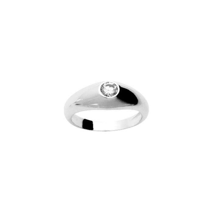 Bague jonc anglais en argent rhodié et oxyde de zirconium