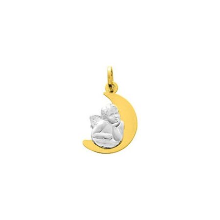 Médaille Ange lune en or jaune et or blanc