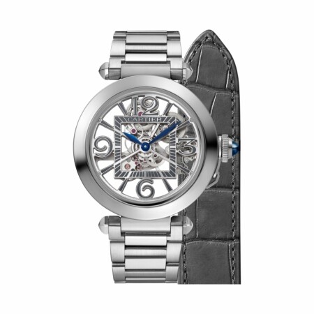 Pasha de Cartier watch, 41 mm, automatic movement, steel, interchangeable metal and leather straps