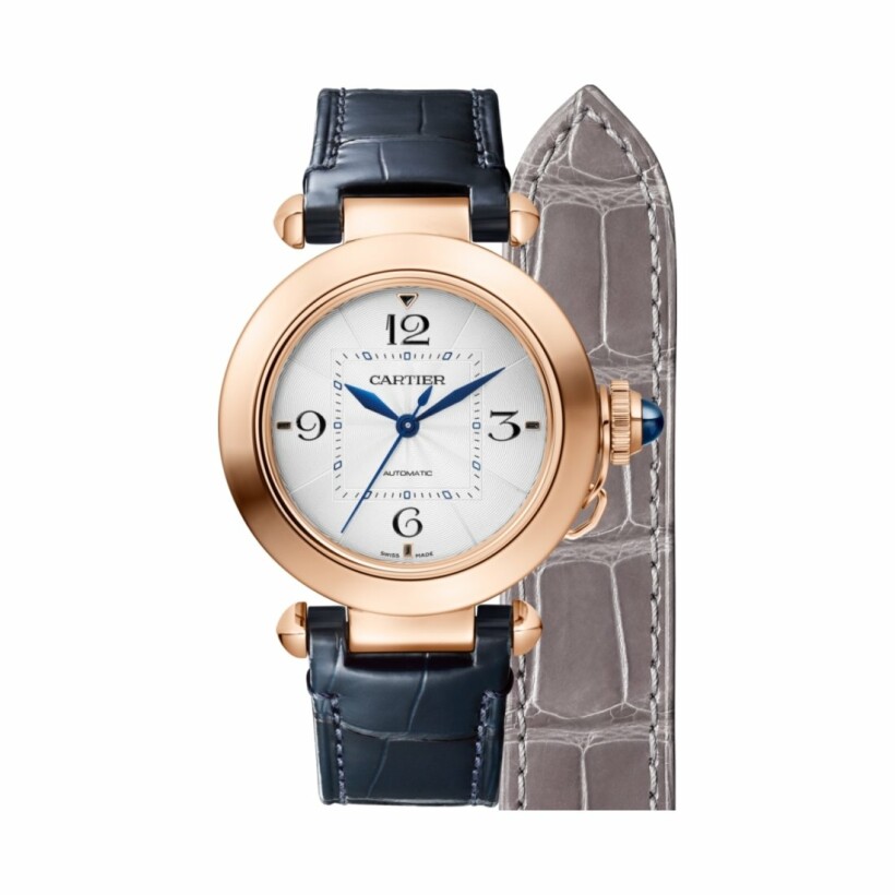 Pasha de Cartier watch, 35 mm, automatic movement, rose gold, 2 interchangeable leather straps