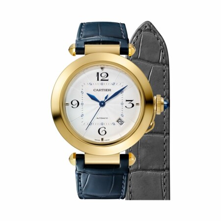 Montre Pasha de Cartier 41mm, mouvement automatique, or jaune, 2 bracelets cuir interchangeables