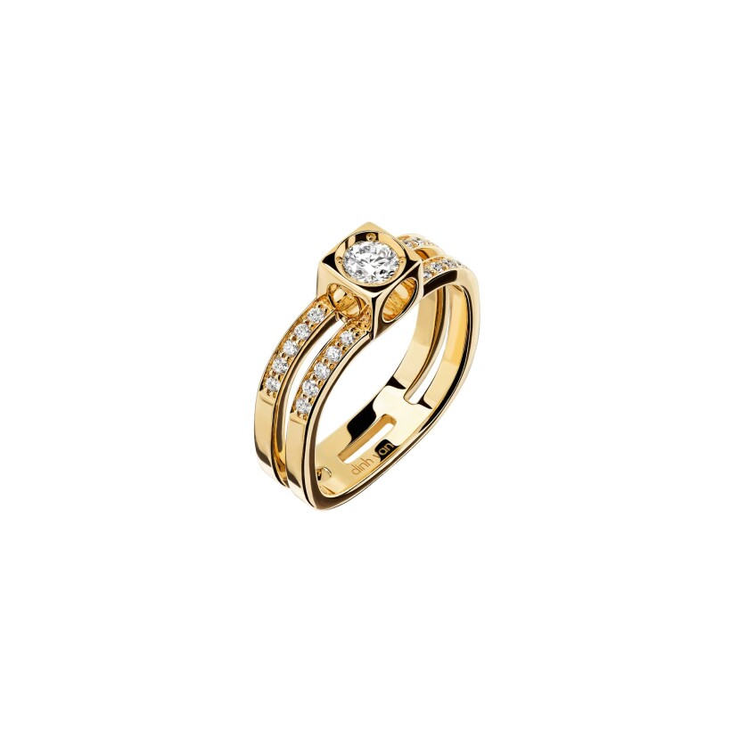 Bague dinh van Le Cube Diamant grand modèle pavée en or jaune et diamants
