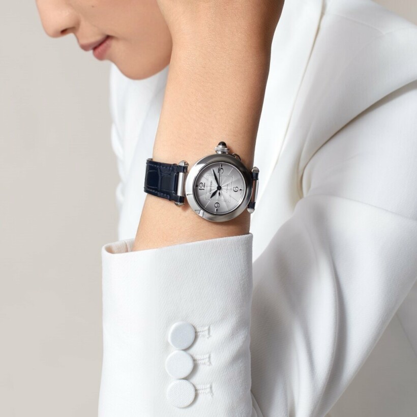 Pasha de Cartier watch, 35mm, automatic movement, steel, 2 interchangeable leather straps