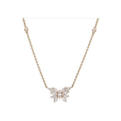 Pendentif Papillon Onze navettes diamants or rose